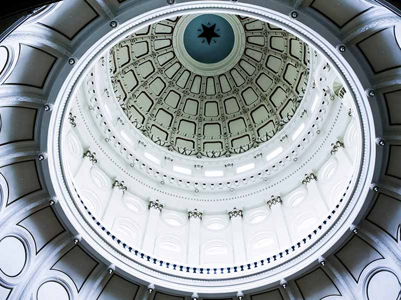 Expertise in Sovereign Litigations - Texas Capitol dome's interior