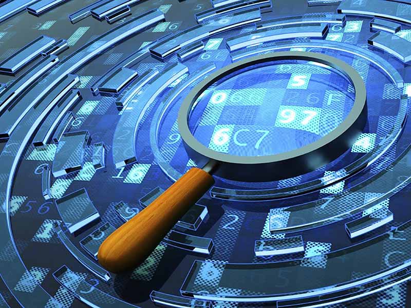 Background Checks of Individuals and Entities - magnifying glass on top of abstract image